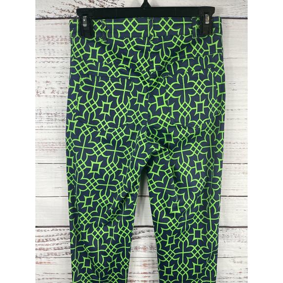 Gretchen Scott Pants Women's XS Navy Green Geometric Print Stretch Cotton Ankle - Picture 6 of 9